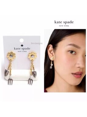 NWT Kate Spade♠️GARDEN GLAM TOOLS 12-K Matte Gold/Silver Plated Drop Earrings